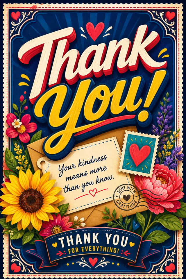 Thank You Postcard — vibrant style postcard front