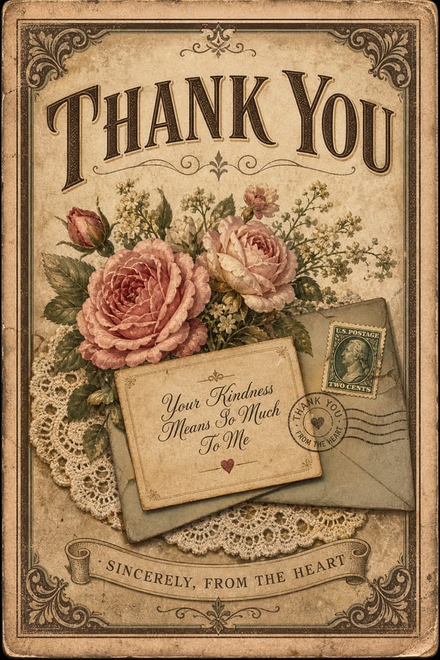 Thank You Postcard — vintage style postcard front