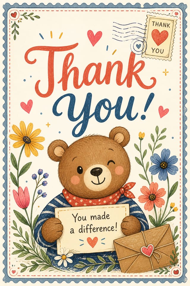 Thank You Postcard — illustration style postcard front