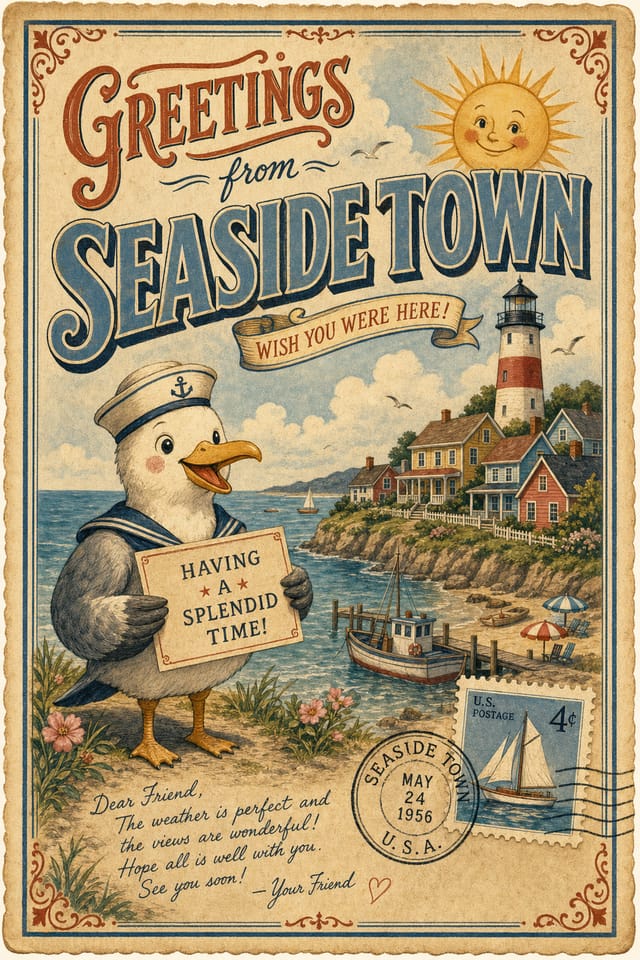 Vintage Postcard — illustration style postcard front