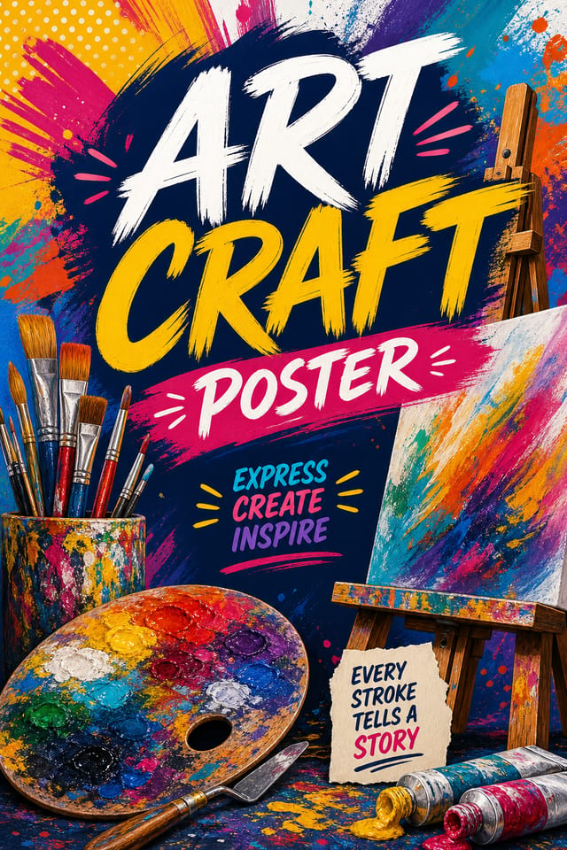 Art Craft Poster — vibrant style poster, featuring paintbrushes, palette, canvas, creative imagery