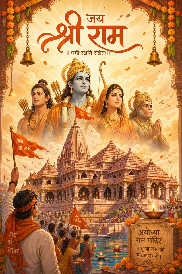 Póster de Ayodhya Ram Mandir — illustration style poster