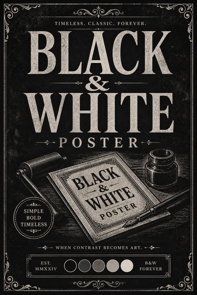Black &amp; White Poster — vintage style poster, featuring deep black with subtle texture, premium minimalism