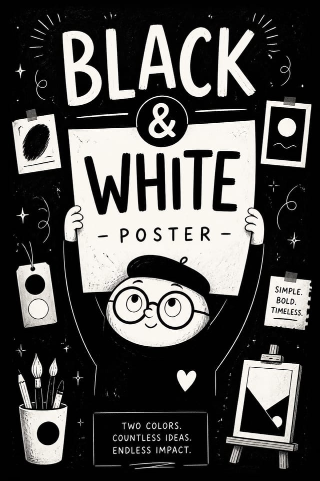 Black &amp; White Poster — illustration style poster, featuring deep black with subtle texture, premium minimalism