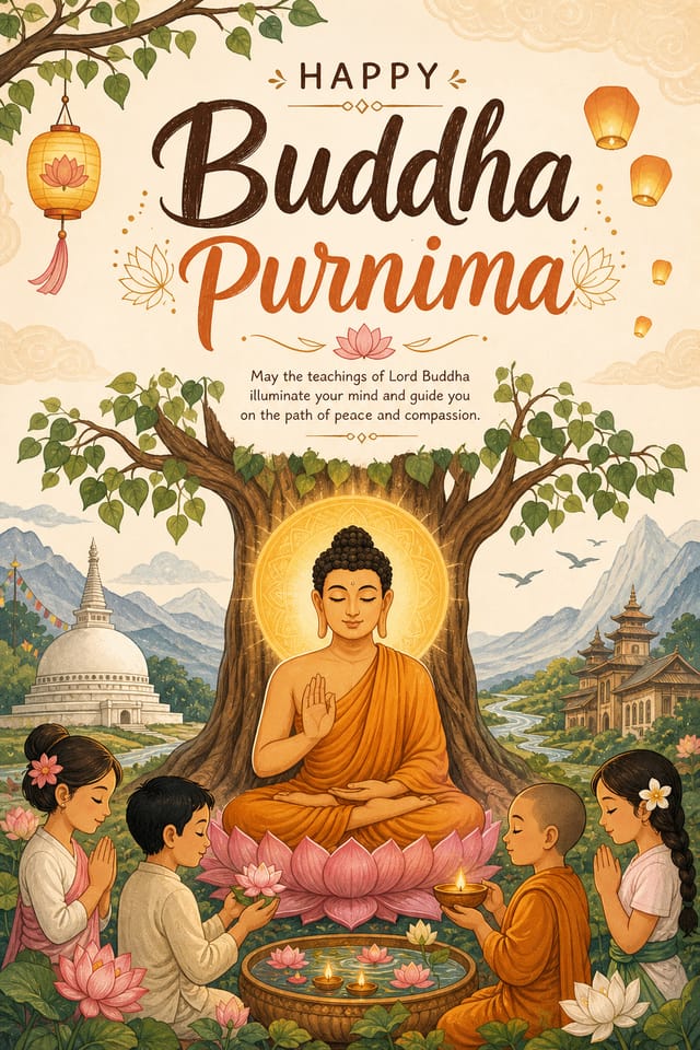 Buddha Purnima Poster — illustration style poster