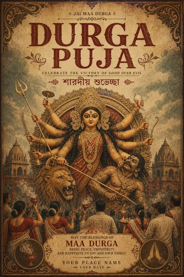 Durga Puja Poster — vintage style poster