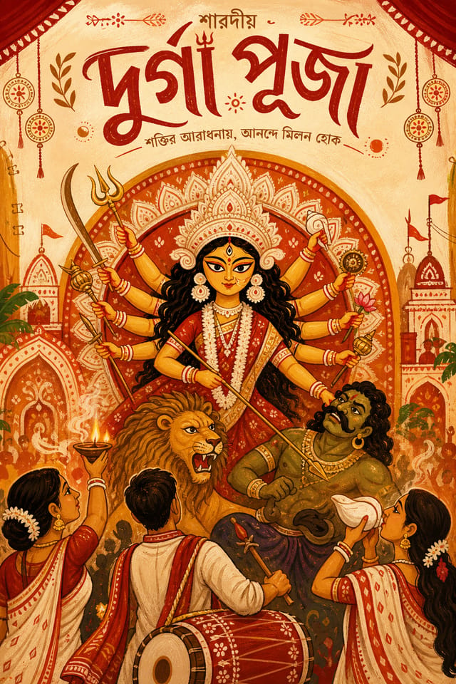 Durga Puja Poster — illustration style poster