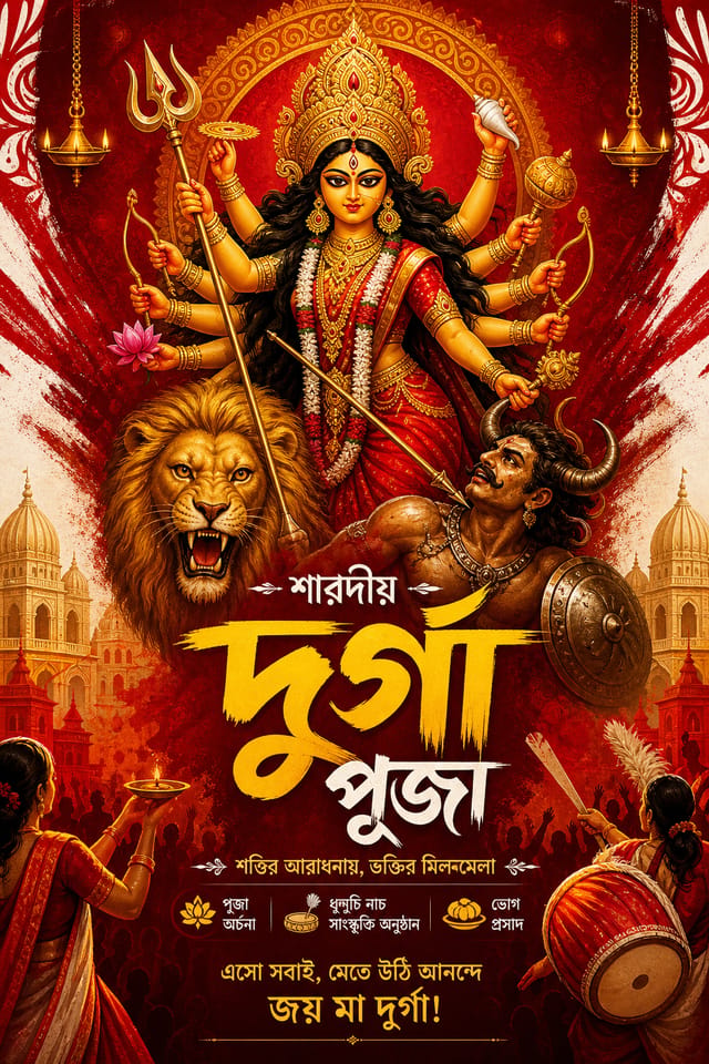 Durga Puja Poster — vibrant style poster