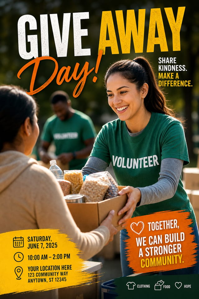 Give Away Day Poster — photo-realistic style poster