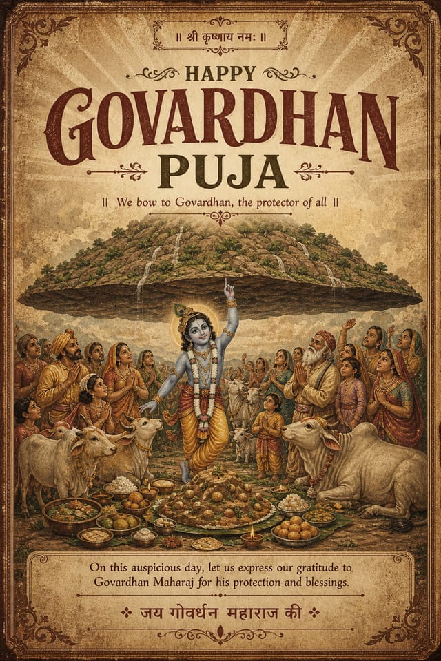 Govardhan Puja Poster — vintage style poster