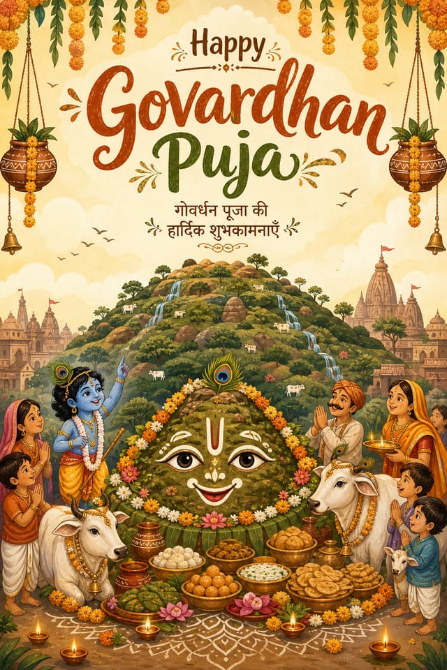 Govardhan Puja Poster — illustration style poster