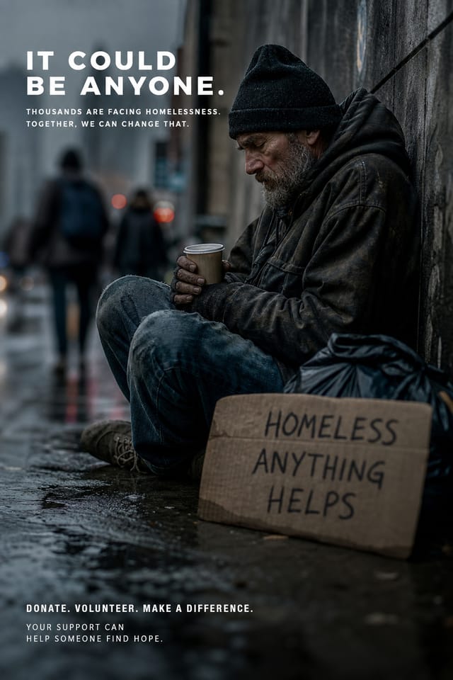 Homelessness Poster — photo-realistic style poster