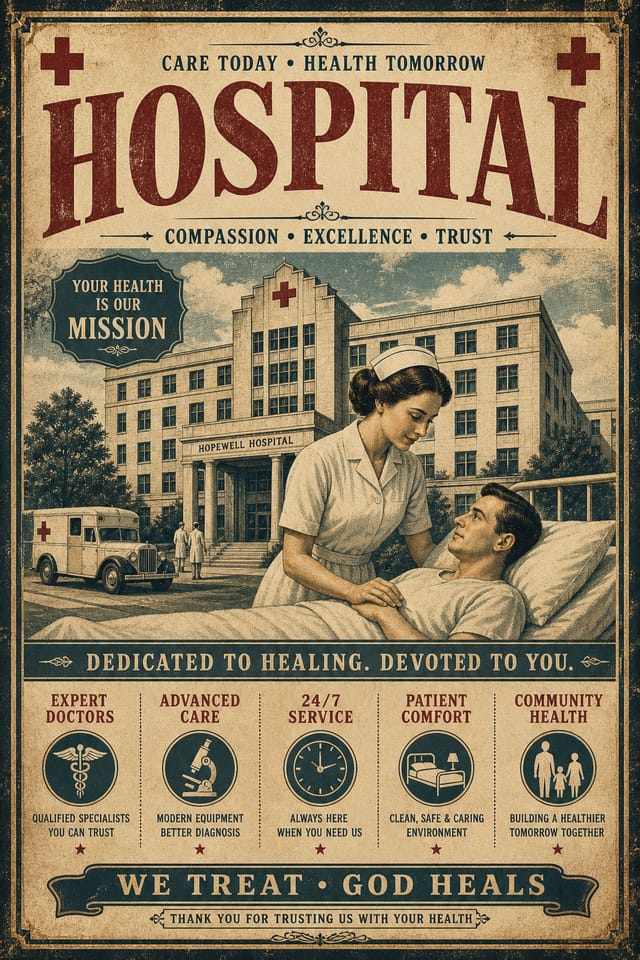 Hospital Poster — vintage style poster