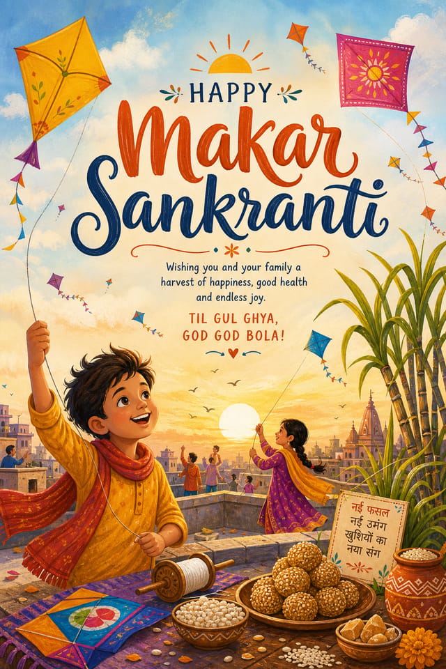 Makar Sankranti Poster — illustration style poster