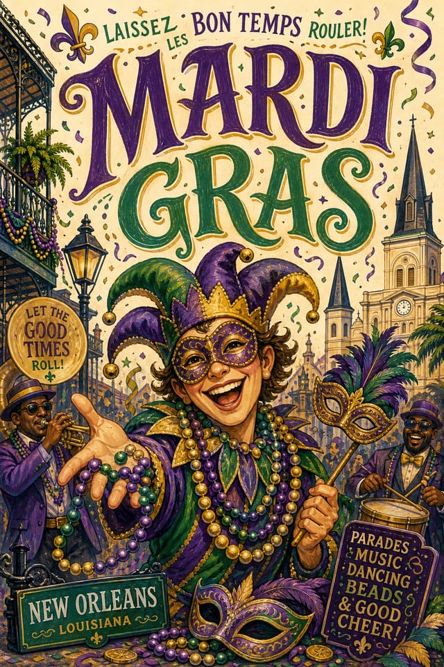 Mardi Gras Poster — illustration style poster