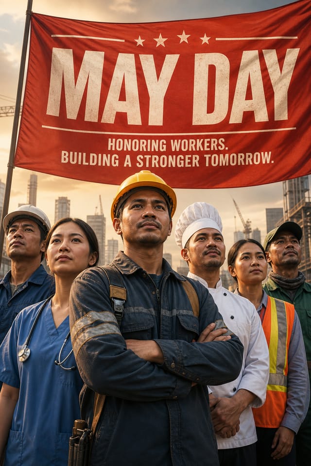 May Day Poster — photo-realistic style poster
