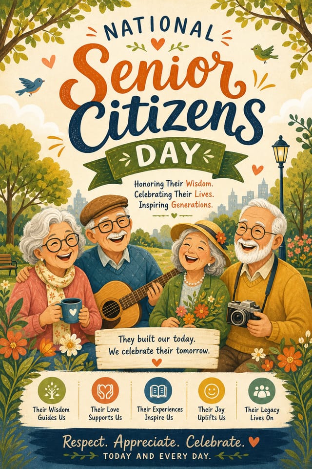 National Senior Citizens Day Poster — illustration style poster