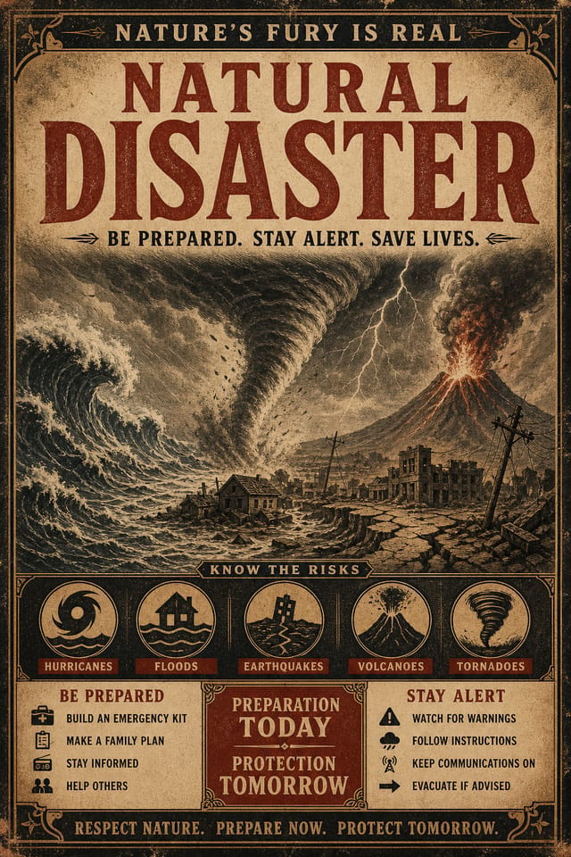 Natural Disaster Poster — vintage style poster