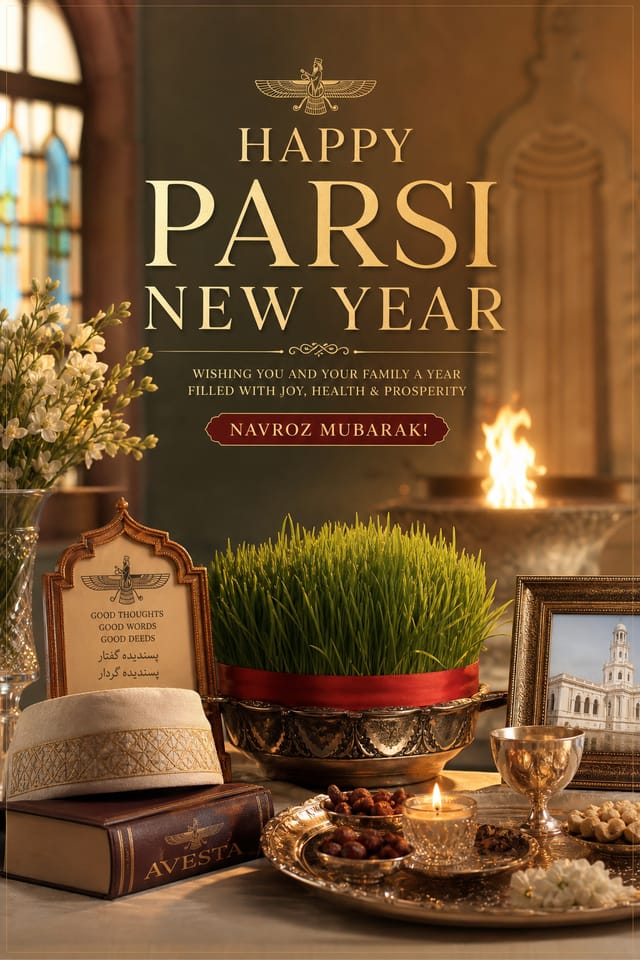 Parsi New Year Poster — photo-realistic style poster