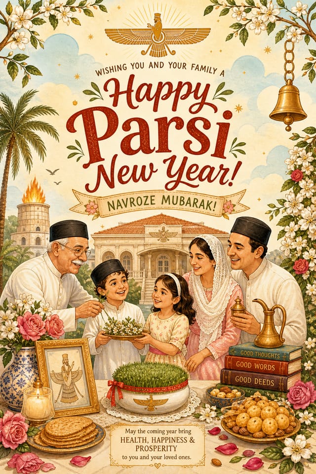 Parsi New Year Poster — illustration style poster