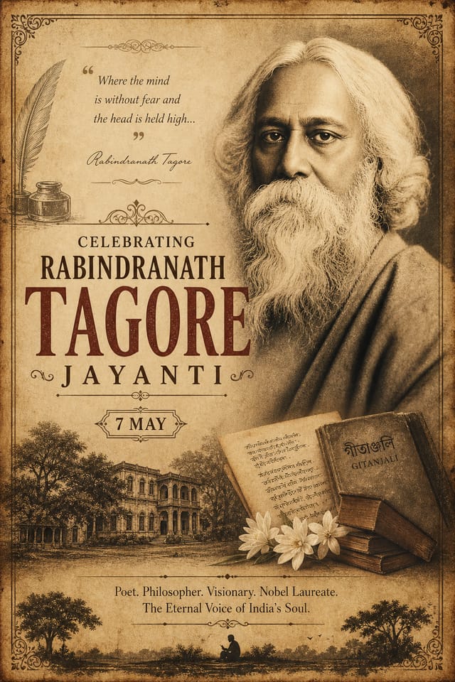 Rabindranath Tagore Jayanti Poster — vintage style poster