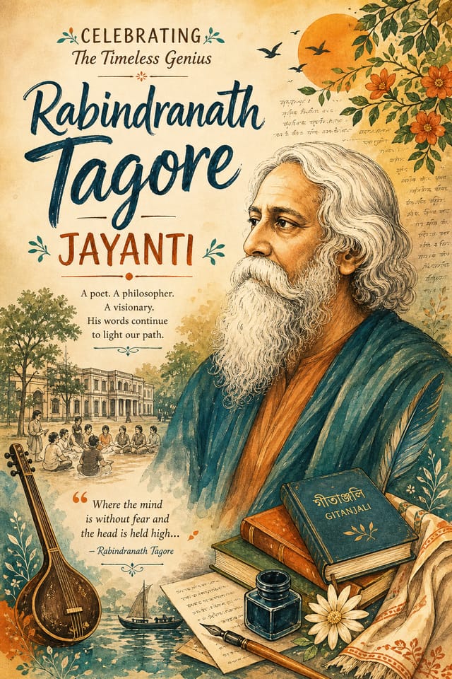 Rabindranath Tagore Jayanti Poster — illustration style poster