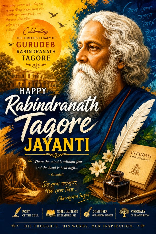Rabindranath Tagore Jayanti Poster — vibrant style poster