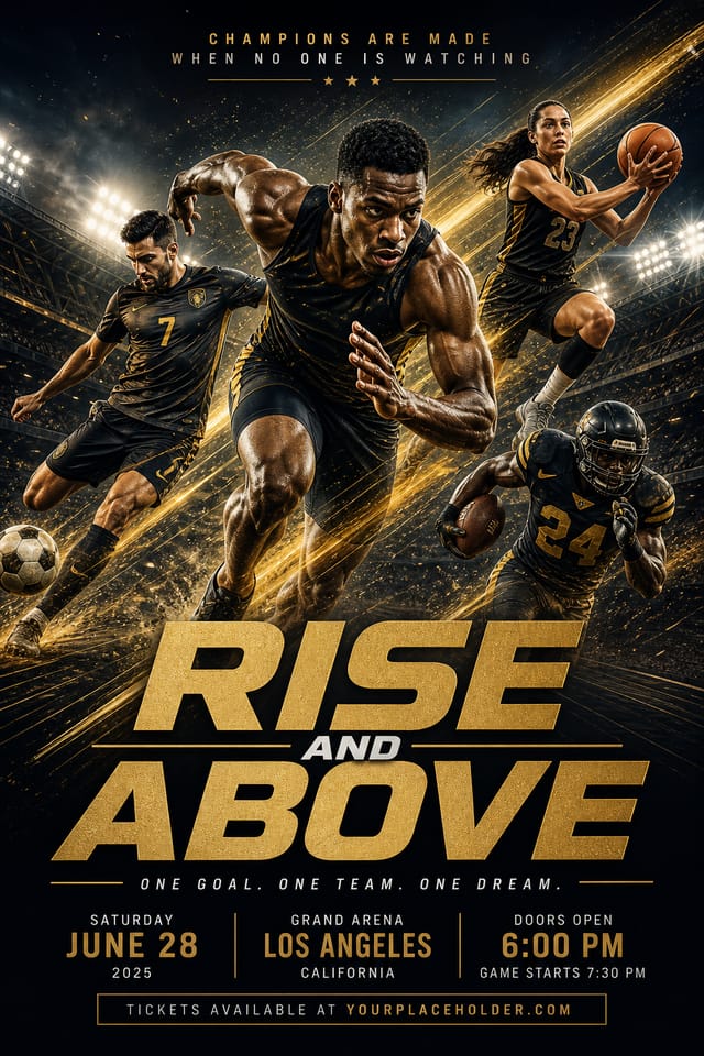 Sports Poster — elegant style poster, featuring athletic action poses, stadium imagery, dynamic motion lines