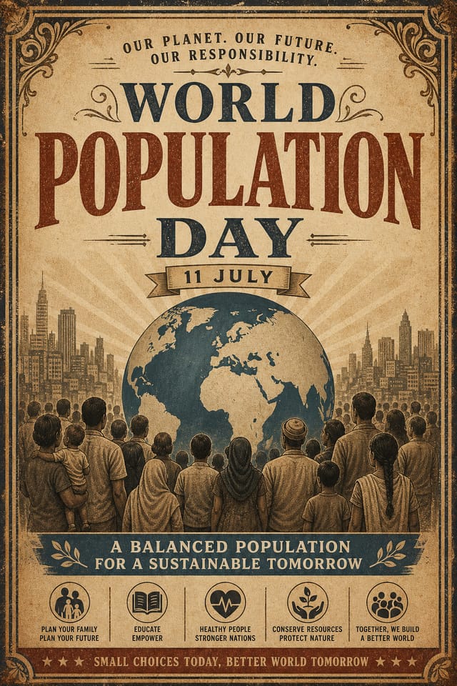 World Population Day Poster — vintage style poster