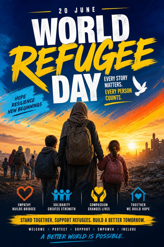 World Refugee Day Poster — vibrant style poster
