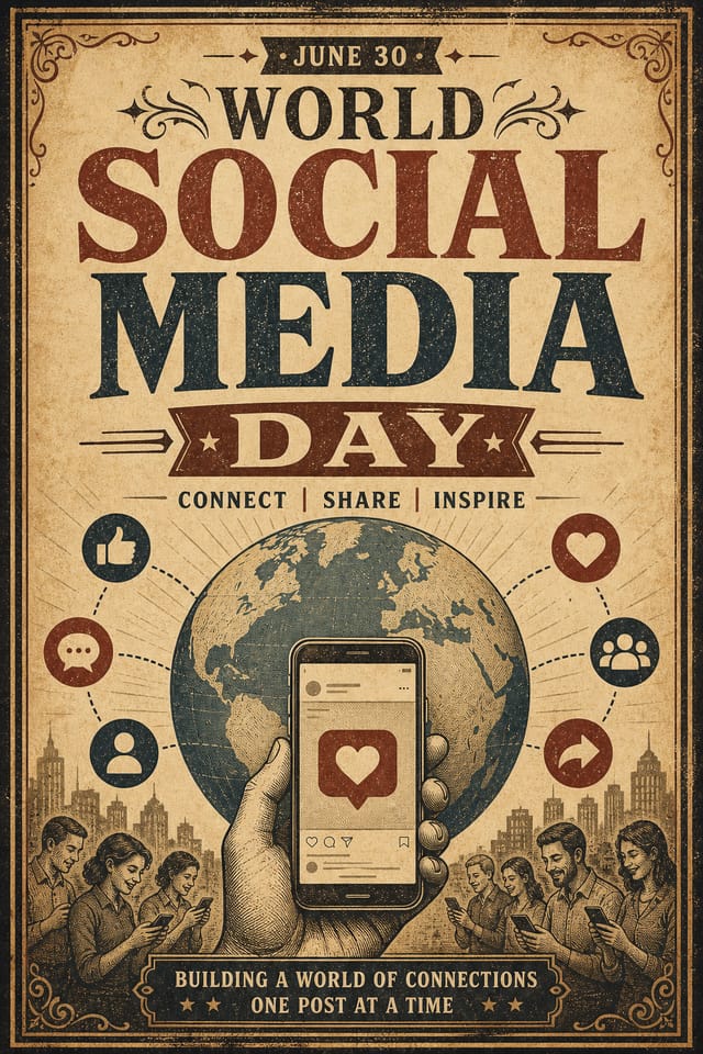 World Social Media Day Poster — vintage style poster