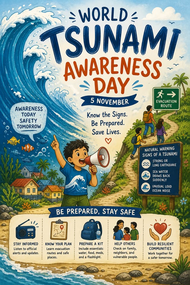 World Tsunami Awareness Day Poster — illustration style poster