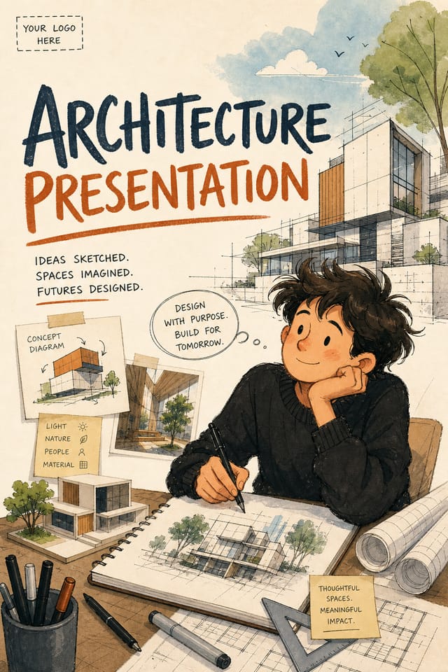 Architecture Presentation — illustration style presentation cover slide