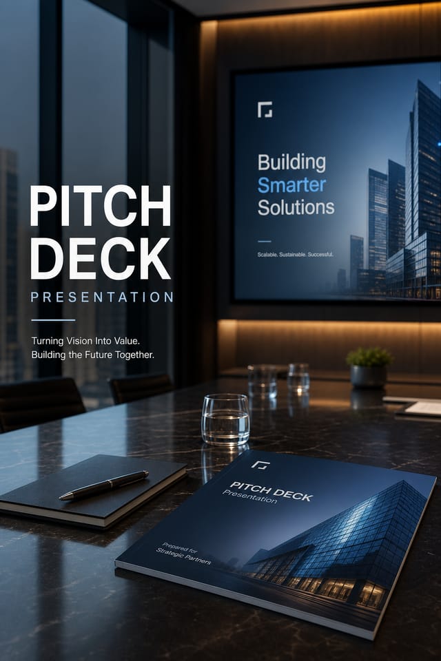 Pitch Deck Presentation — photo-realistic style presentation cover slide