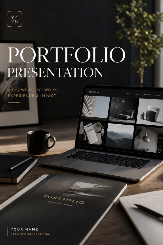 Portfolio Presentation — photo-realistic style presentation cover slide