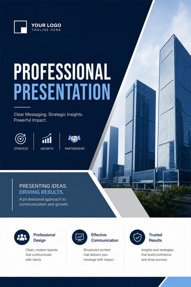 Professional Presentation — corporate style presentation cover slide, featuring corporate gradient, clean grid layout, professional palette
