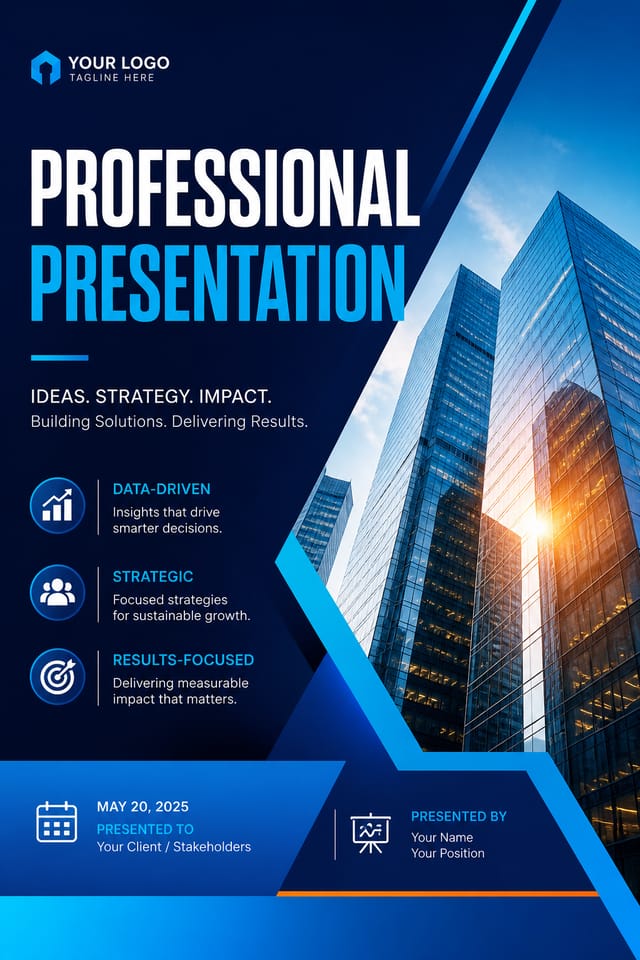 Professional Presentation — vibrant style presentation cover slide, featuring corporate gradient, clean grid layout, professional palette
