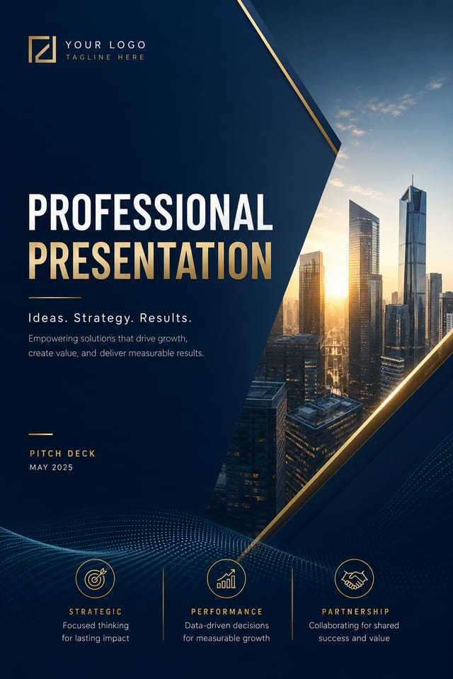 Professional Presentation — elegant style presentation cover slide, featuring corporate gradient, clean grid layout, professional palette