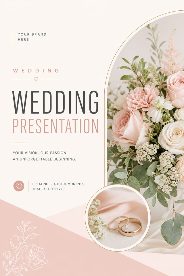 Wedding Presentation — modern style presentation cover slide, featuring romantic floral arrangements, soft pastels (blush, ivory, sage), elegant calligraphy