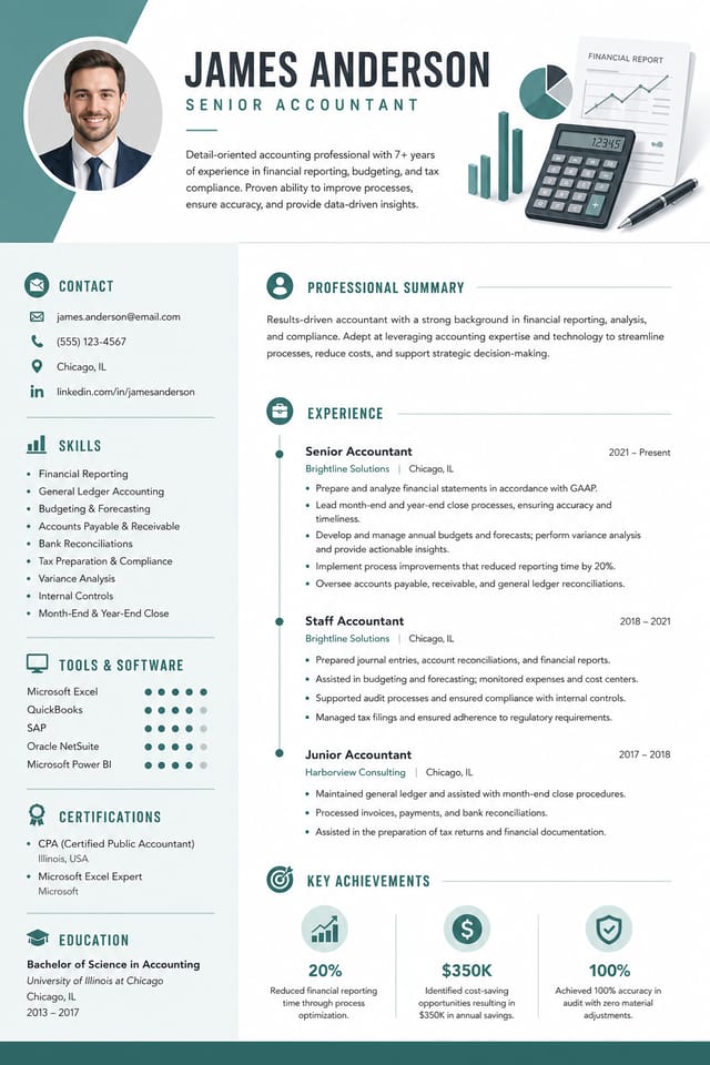 Accounting Resume — modern style resume layout