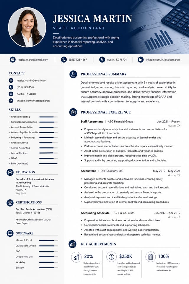 Accounting Resume — corporate style resume layout
