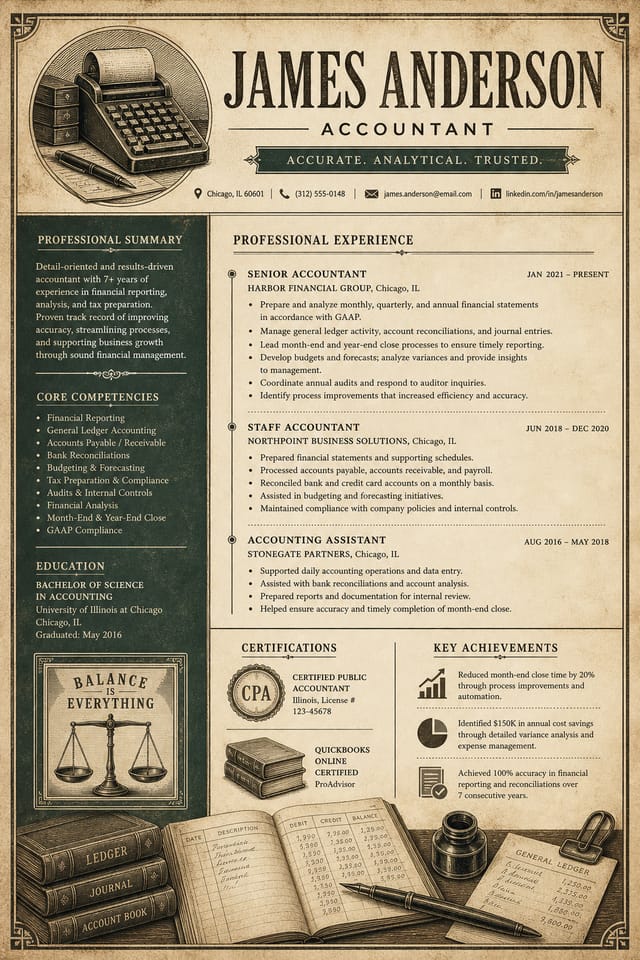 Accounting Resume — vintage style resume layout