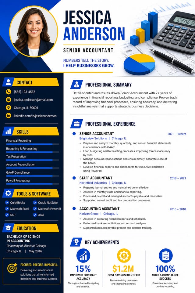 Accounting Resume — vibrant style resume layout