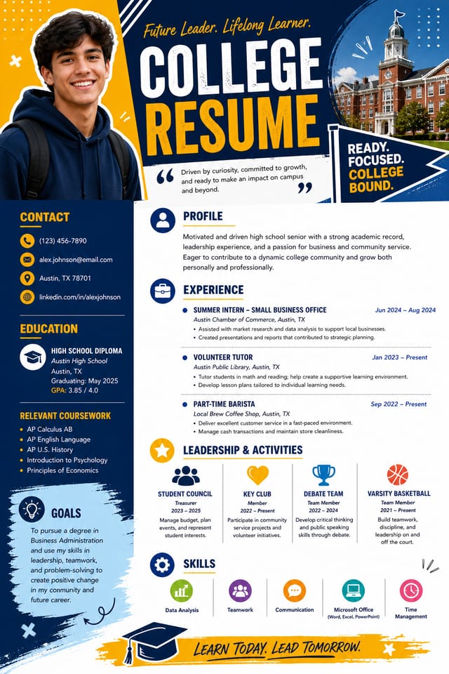 College Resume — vibrant style resume layout