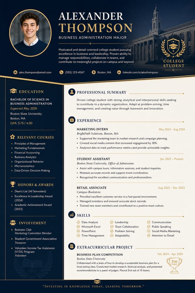 College Resume — elegant style resume layout