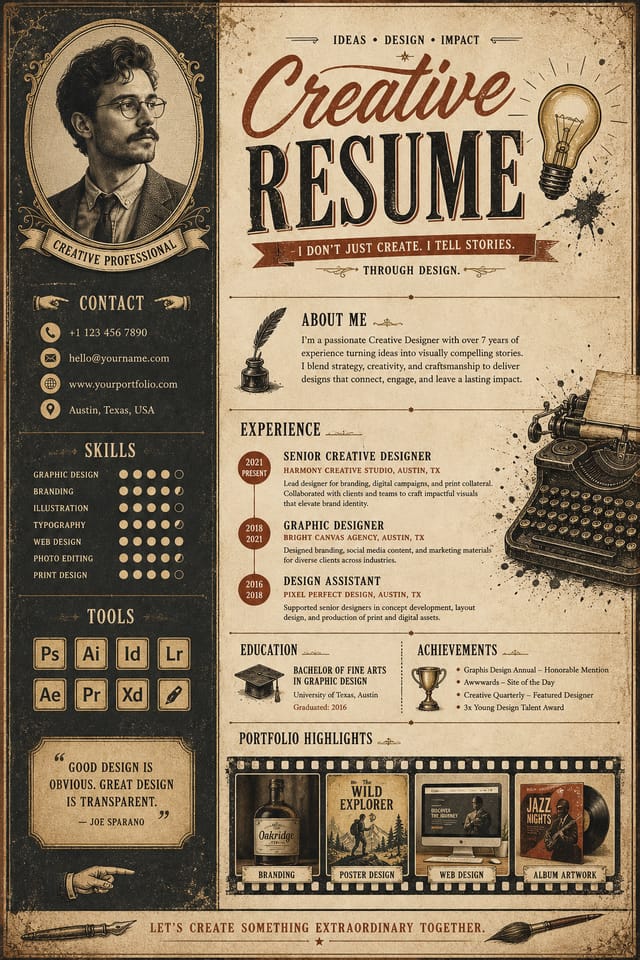 Creative Resume — vintage style resume layout