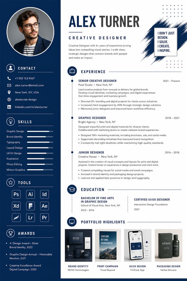 Creative Resume — corporate style resume layout