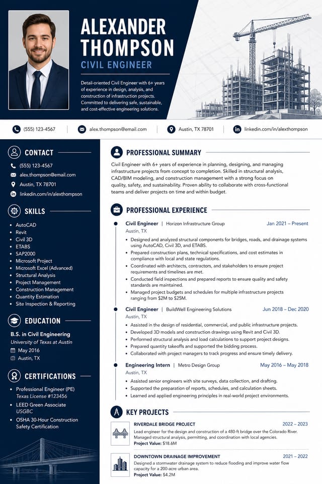 Engineer Resume — corporate style resume layout