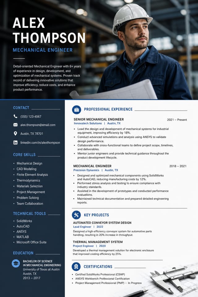 Engineer Resume — photo-realistic style resume layout