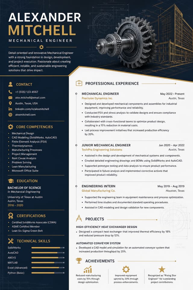 Engineer Resume — elegant style resume layout